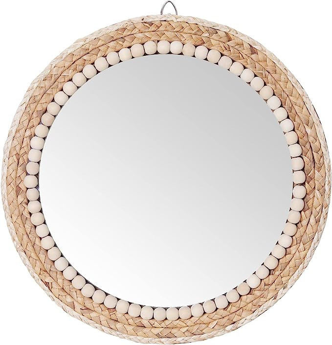 SWTHONY 15 Inch Boho Round Hanging Wall Mirror Decorative Rattan Circle Wall Mounted Mirror for F... | Amazon (US)