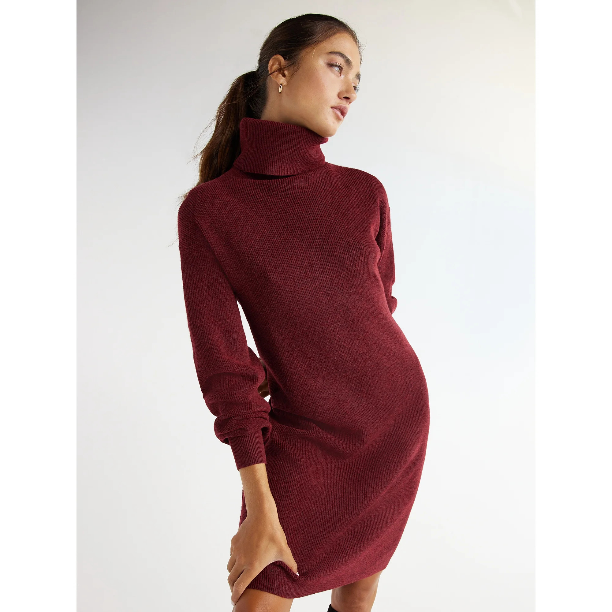 Time and Tru Women's Ribbed Knit Turtleneck Dress, Sizes S-XXXL - Walmart.com | Walmart (US)