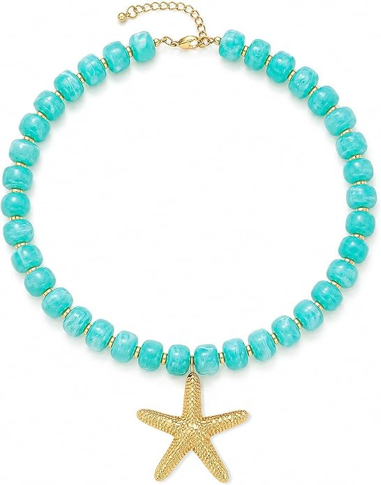 Amazon.com: GLUBU Chunky Beaded Starfish Necklace for Women Colorful Boho Summer Chain Choker Bea... | Amazon (US)