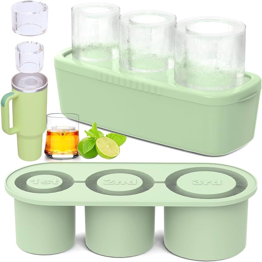 Ice Cube Tray for 40Oz Tumbler, 3 Pcs Silicone Hollow Cylinder Ice Mold with Lid and Bin for Freezer, Ice Drink, Juice, Whiskey, Cocktail, Compatible with 40Oz Tumbler (Green) | Amazon (US)