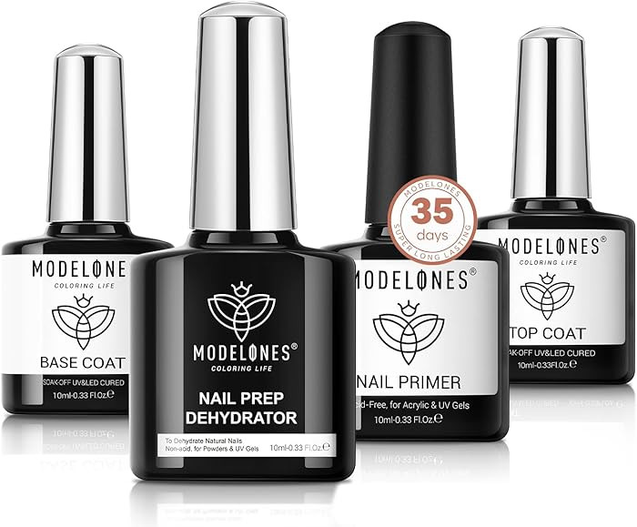 modelones Nail Dehydrator and Primer with Gel Base & Top Coat Set, Acid Free Acrylic Supplies Pri... | Amazon (US)