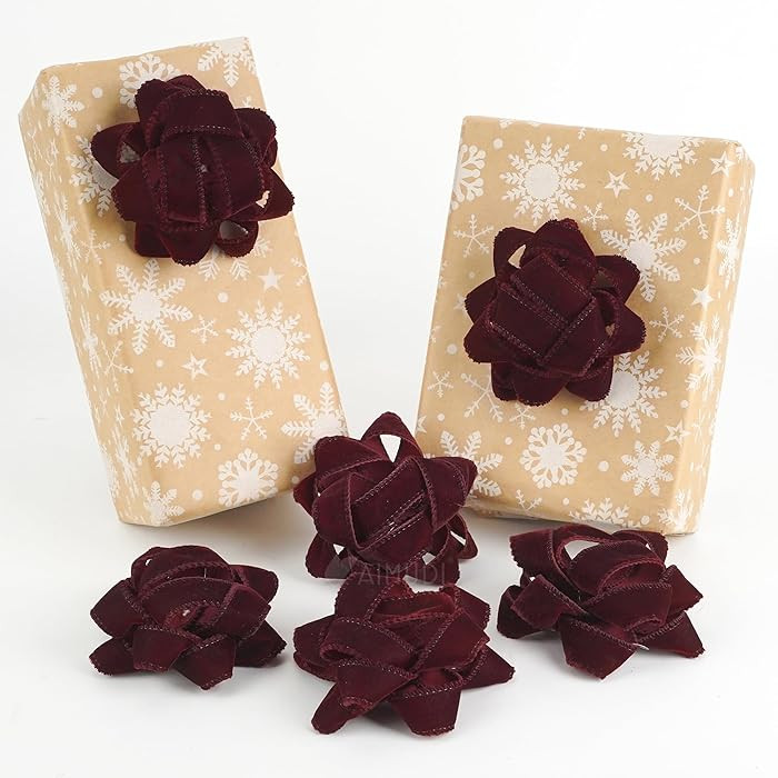 AIMUDI Burgundy Velvet Gift Bows 4.5'' Present Bows for Gift Wrapping Self Adhesive Gift Wrap Bow... | Amazon (US)
