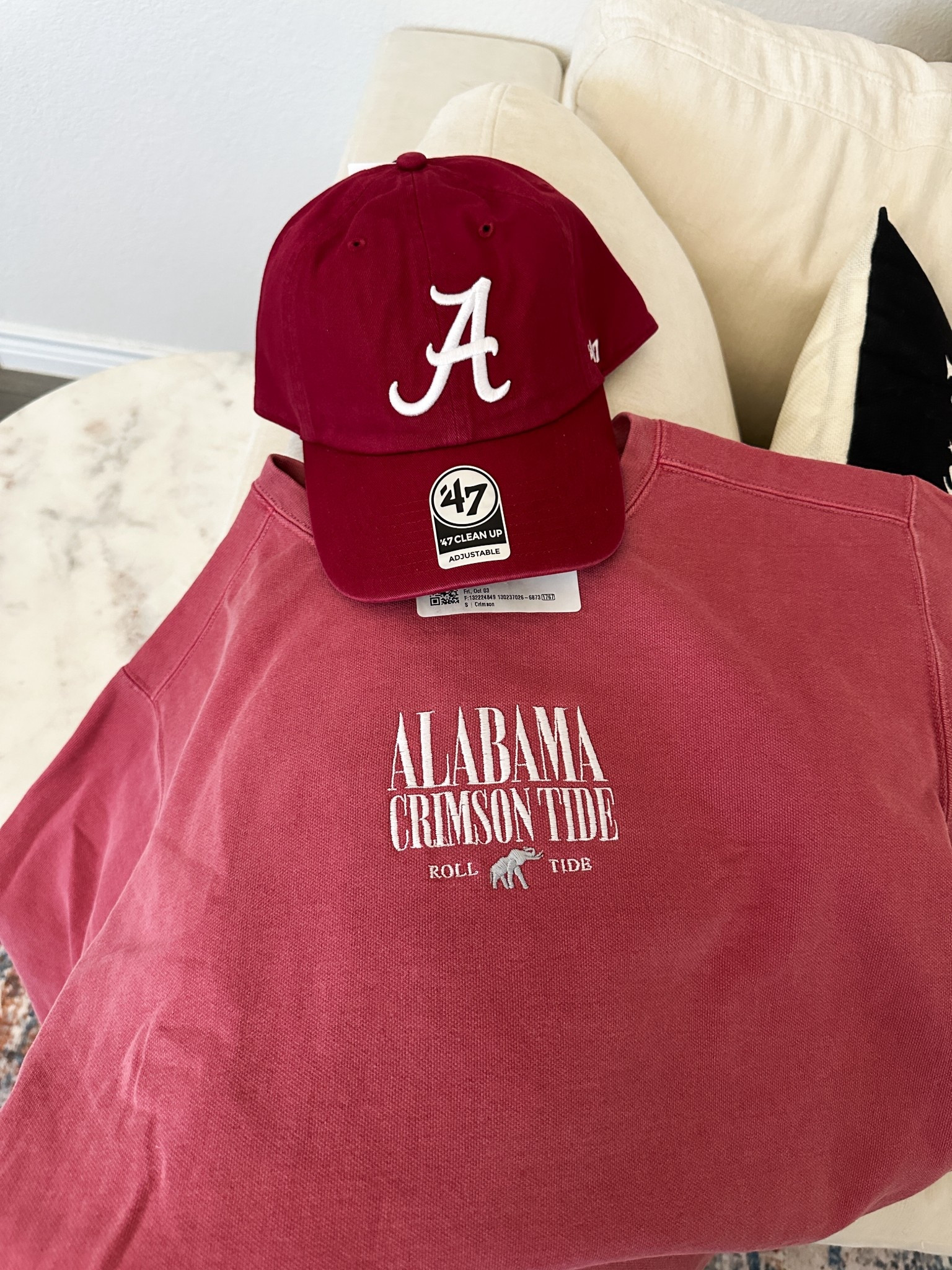 New Bama gear for my game day outfit! The hat is such a beautiful deep crimson, perfect official Alabama crimson tide color! And this sweatshirt is exactly what I was looking for 😍😍 something more lived in and soft, washed with a vintage vibe. Love that it’s embroidered rather than screen-printed! 
Bama roll tide game day look inspo, what to wear for football watch party, women’s Alabama tailgate outfit 

#LTKFindsUnder50 #LTKSeasonal #LTKU