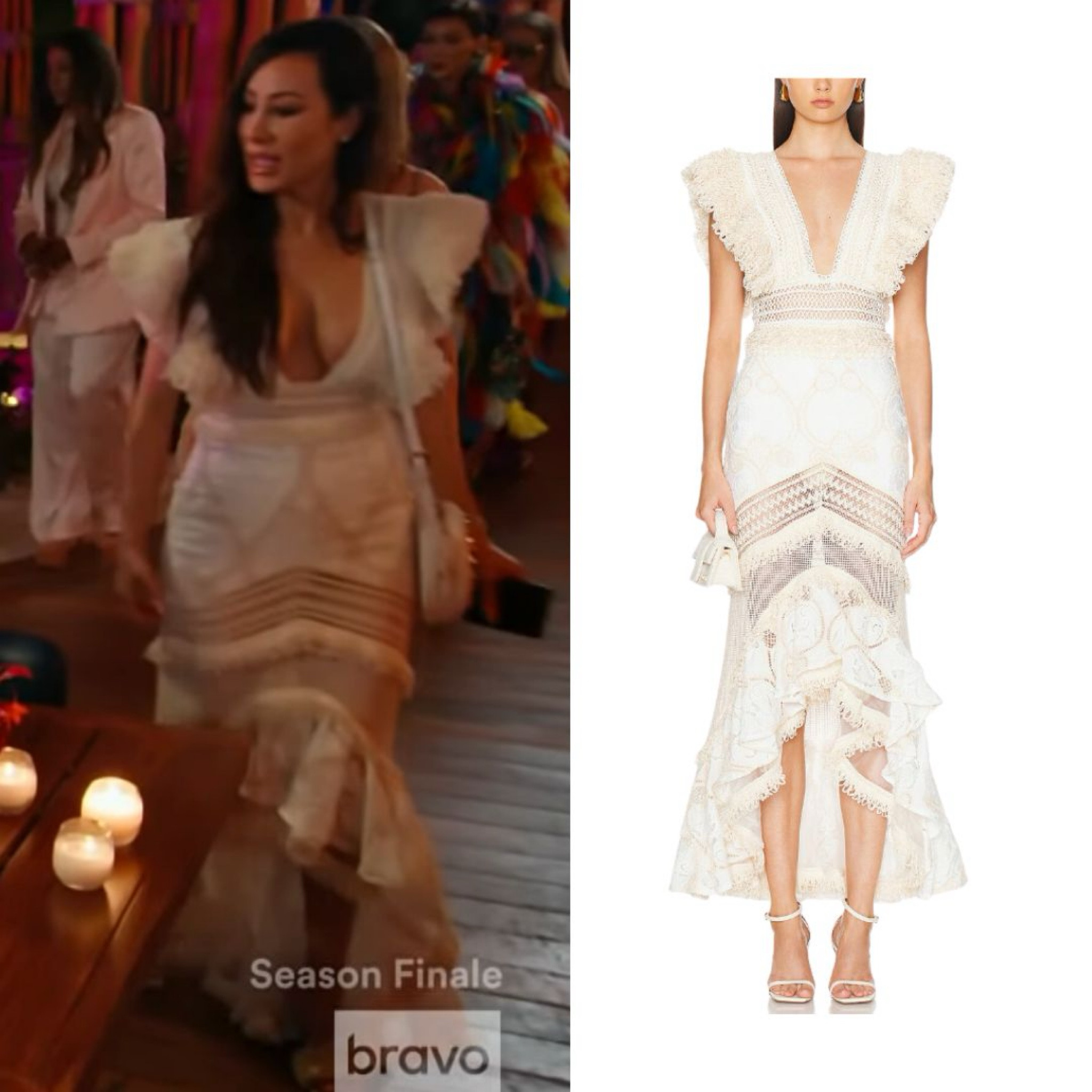 Angie Katsaneva’s White Fringe Top & Skirt 