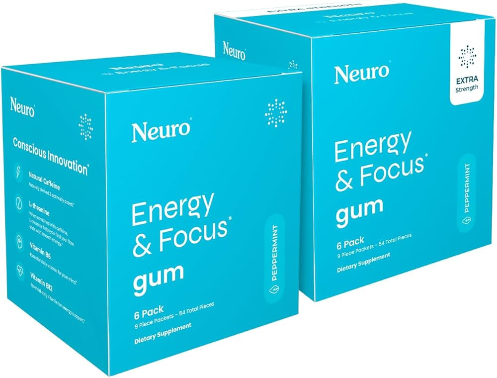 Neuro Energy & Focus Gum Set – Original (54-Count 6-Pack) + Extra Strength (54-Count), Peppermi... | Amazon (US)