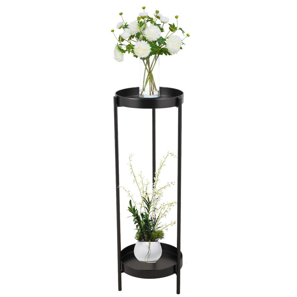 JAXPETY 35.4 in. 2-Tier Black Metal Plant Stand Potted Plant Holder Shelf, Indoor/Outdoor | The Home Depot