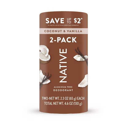 Native Men's & Women's Twin Pack Deodorants - Aluminum-Free - Coconut & Vanilla - 4.6oz/2ct | Target