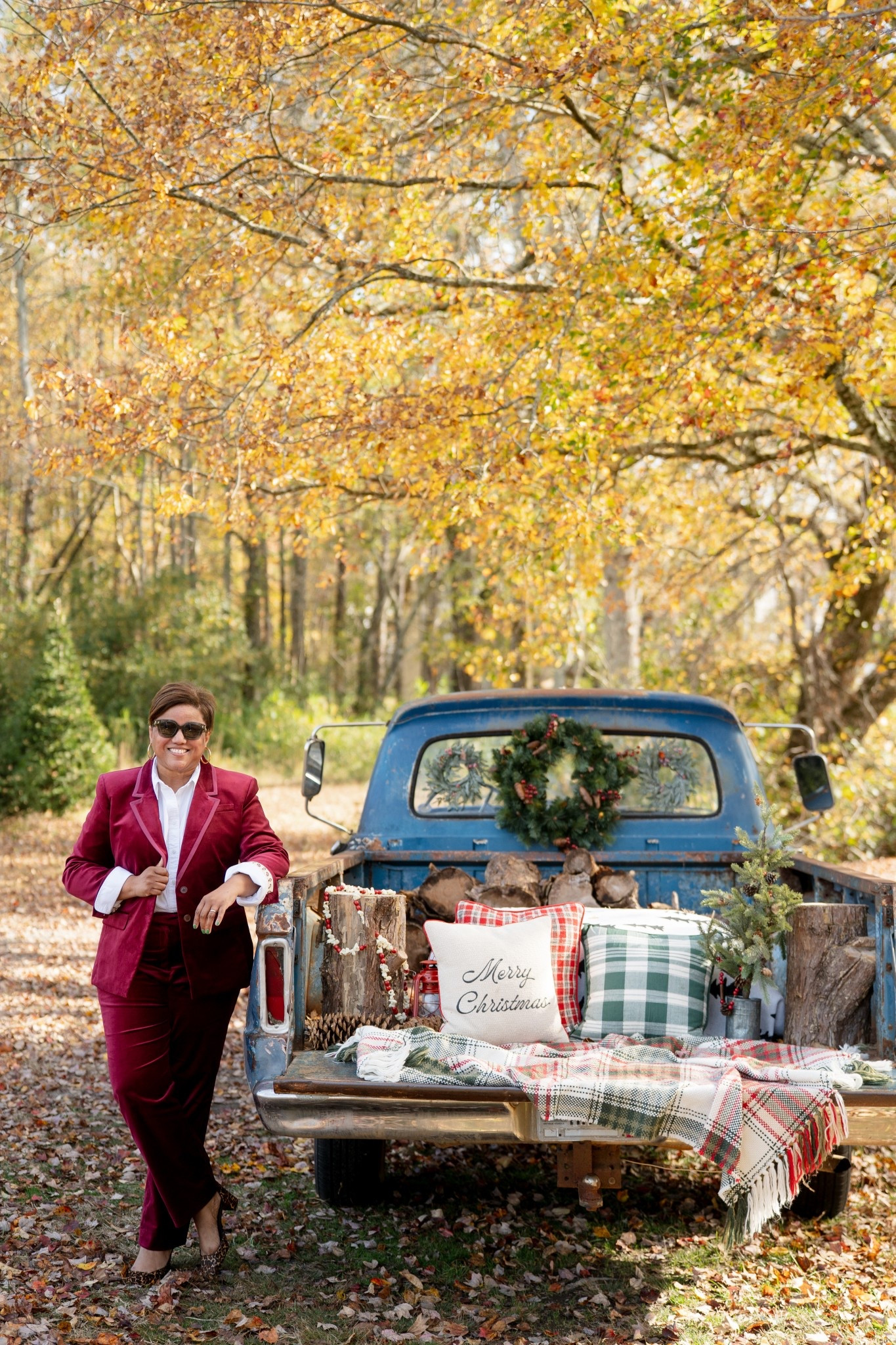 This velvet suit is SOOOO fab!   I’m wearing the burgundy color, but the suit is offered in a blue-ish slate color, as well as black!  Fit is TTS. My suit is #gifted  

#LTKPlusSize #LTKHoliday #LTKOver40