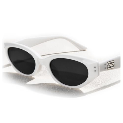 FURTALK Oval Cat Eye Sunglasses, Vintage 90s Style Frame, Polarized Lens, UV Protection (White) | Amazon (US)