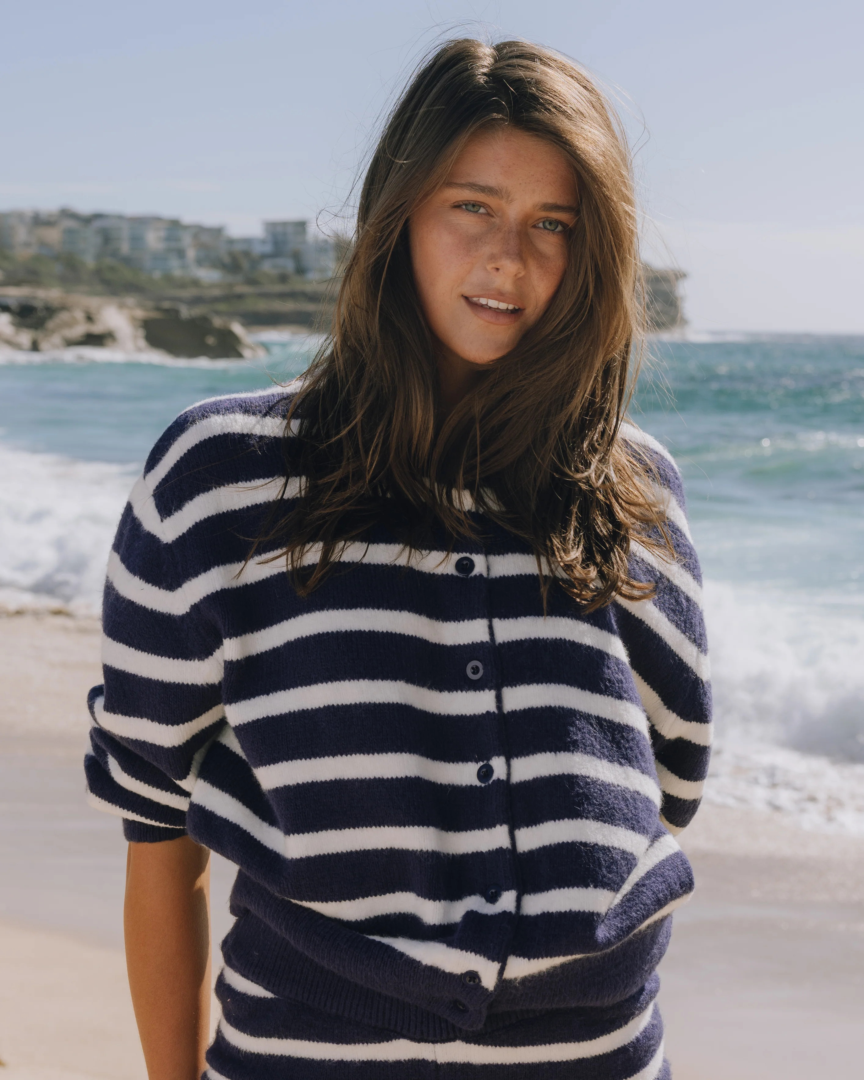 Button Up Sweater - Navy + White Stripe | Daily Drills LLC