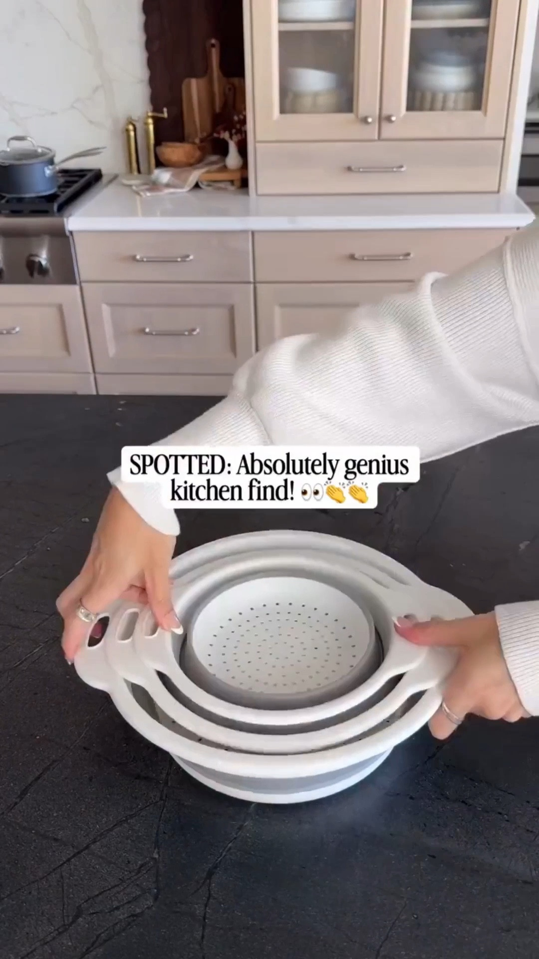 My VIRAL space-saving collapsible colander set  comes with a self-draining base!! 🍓Talk about handy: I can drain at the edge of the sink without any splash—and NO steam burns on my hands—and never worry if the sink is already full. 🎉

These would be so perfect for any kitchen, but especially perfect for an apartment kitchen, a camper, or if you’re just looking for another way to save space in the kitchen and increase your storage space. Super affordable, and 3 perfect sizes!

**Did I mention dishwasher safe? PERFECT!

#amazonhome #amazonkitchen #apartmentkitchen #kitchenhack #spacesaver #spacesaving #smallkitchen #geniusamazongadget #amazongadget 

Kitchen colander, collapsible colander, colander with self draining base, kitchen find, kitchen must have, kitchen favorite, viral kitchen find, kitchen organization, organized kitchen storage, kitchen cupboard storage, kitchen drawer storage and organization

#LTKmomlife #LTKSeasonal #LTKHome