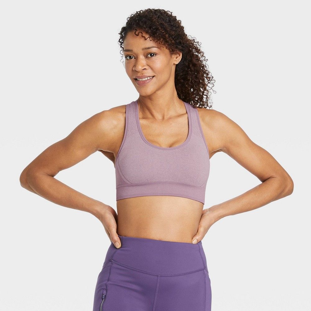 Women's Medium Support Seamless Racerback Bra - All in Motion Heathered Lavender XL | Target