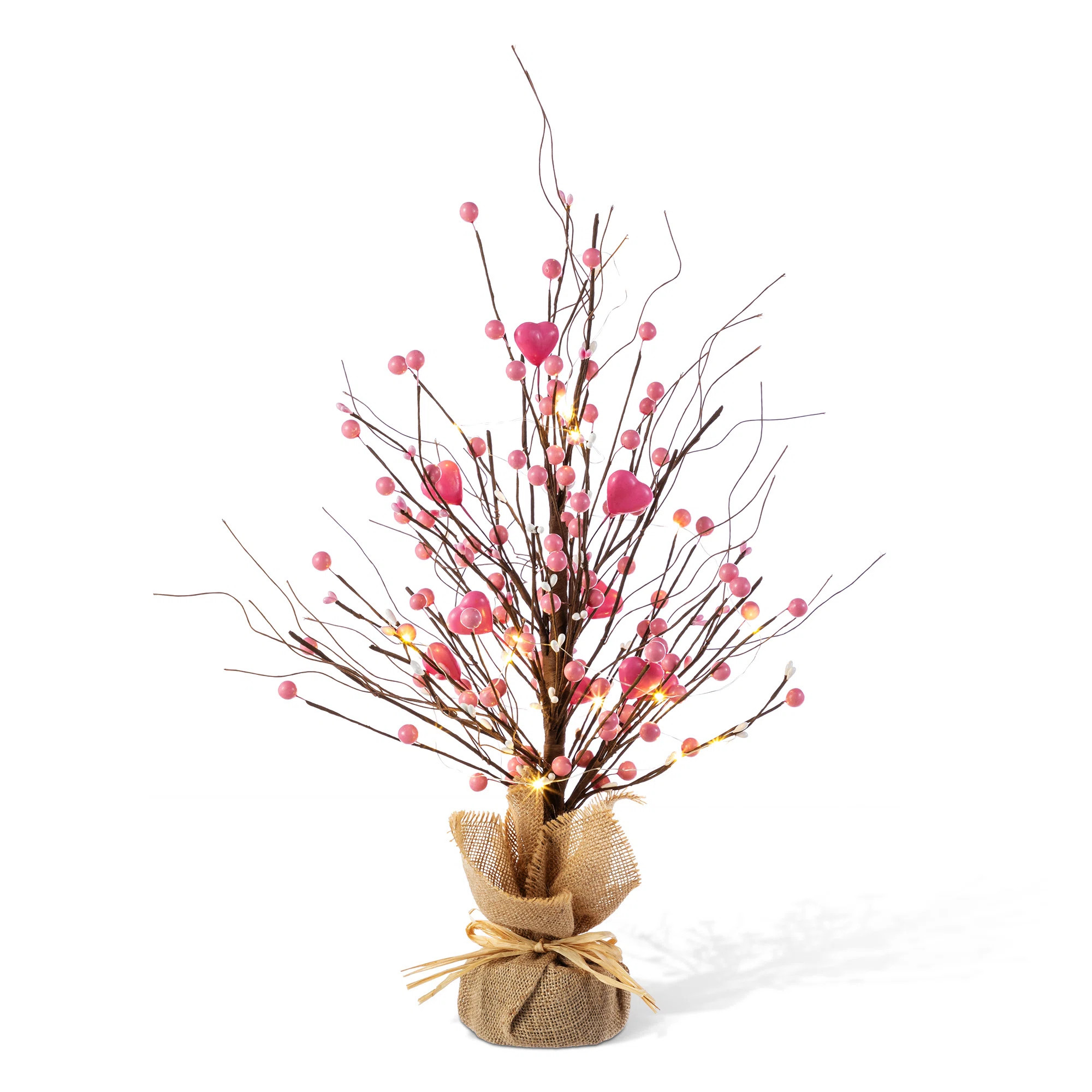 20"H Lighted Valentine's Pink Berry Heart Table Tree | Wayfair North America