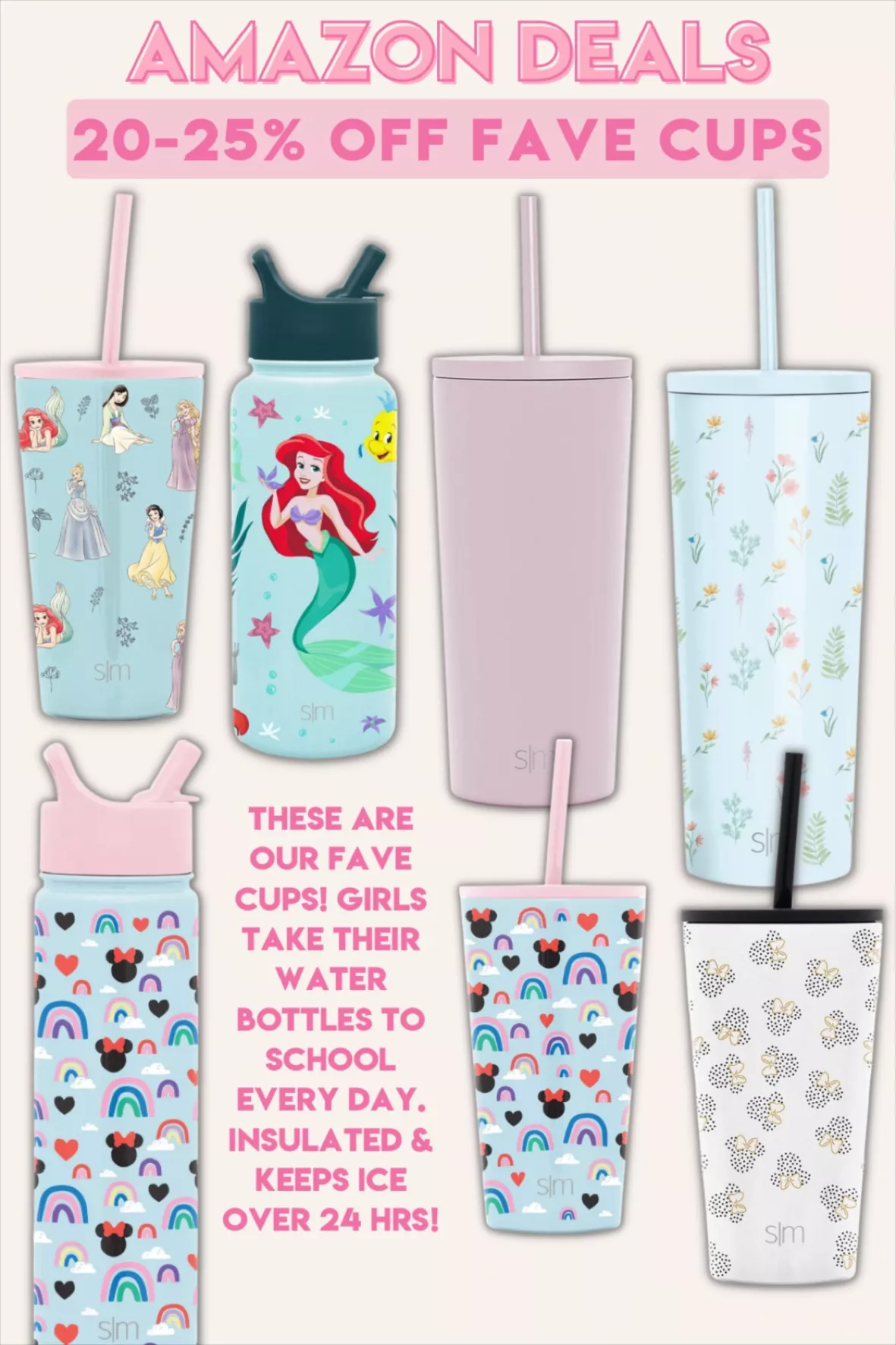 Simple Modern Disney Princesses Kids Water Bottle -Princesses