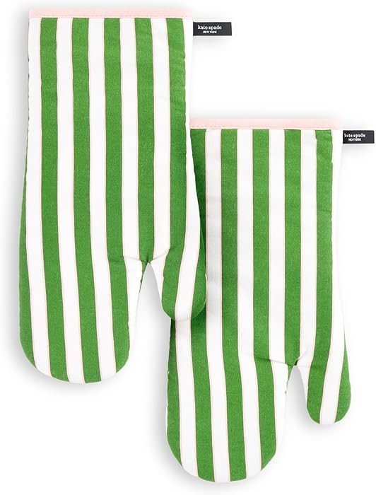 kate spade new york Botanical Stripe Oven Mitt 2-Pack Set, 7" x 13", Green/Pink | Amazon (US)