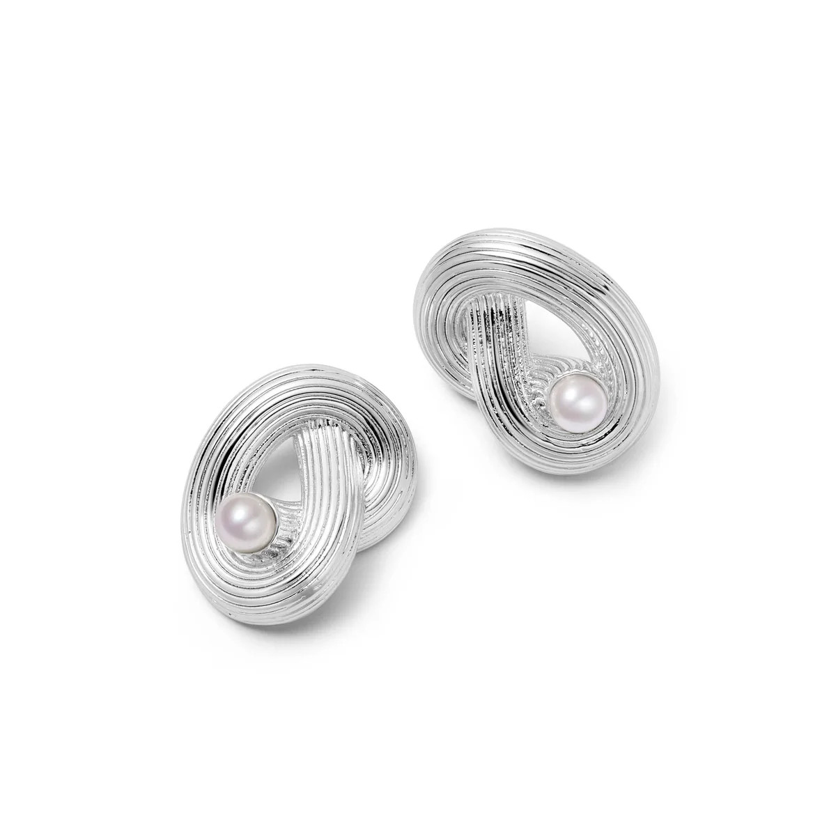 Polly Ties The Knot Pearl Stud Earrings Silver Plate | Daisy London Jewellery