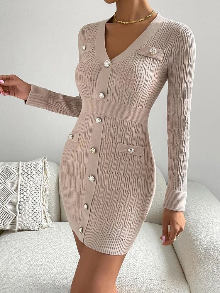 New
     
      Decor Pocket Button Front Sweater Dress | SHEIN