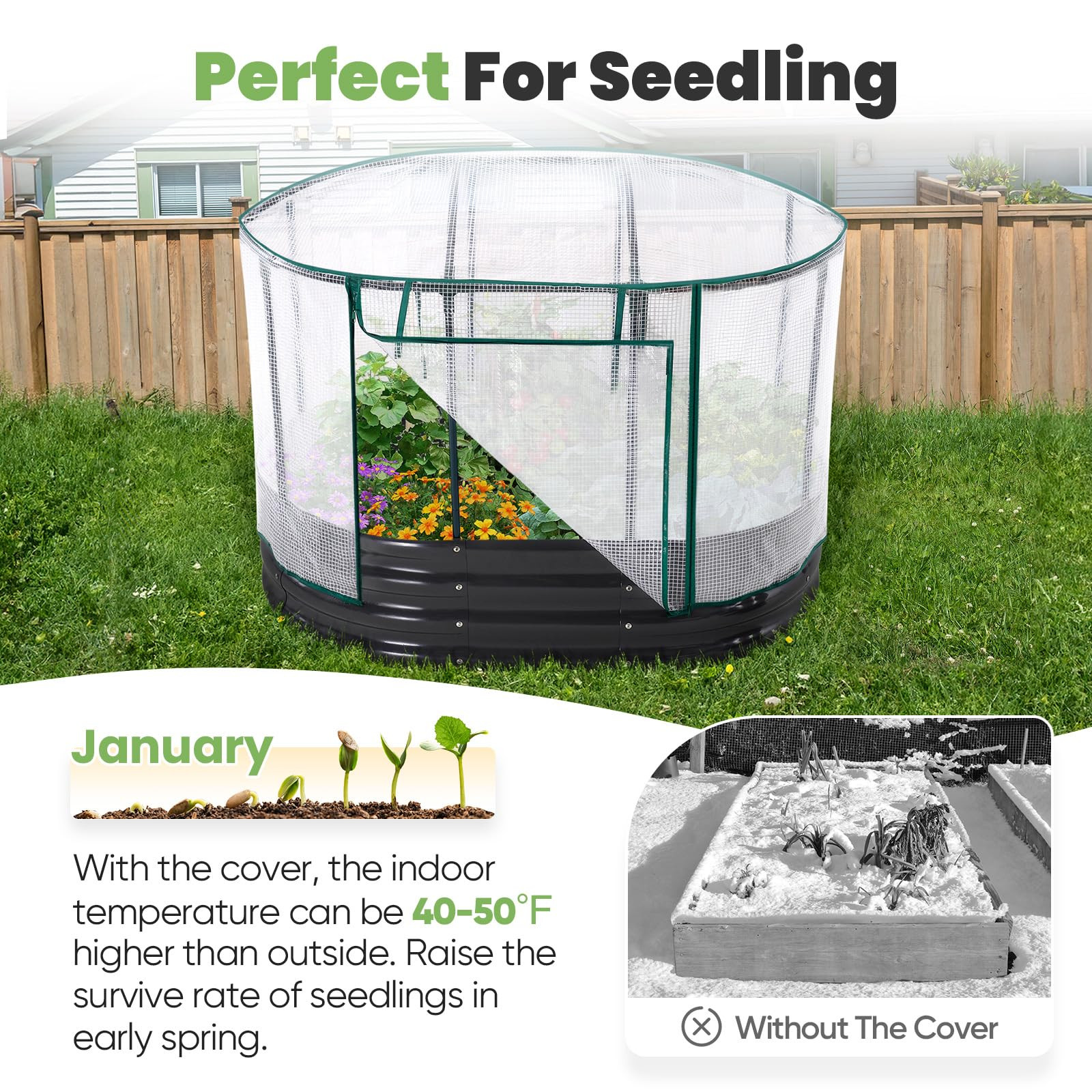KING BIRD Raised Garden Bed with Cover Galvanized Oval Planter Garden Box Outdoor for Gardening, ... | Amazon (US)
