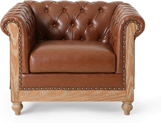 Castalia Tufted Club Chair with Nailhead Trim - Cognac Brown/Natural | Amazon (US)