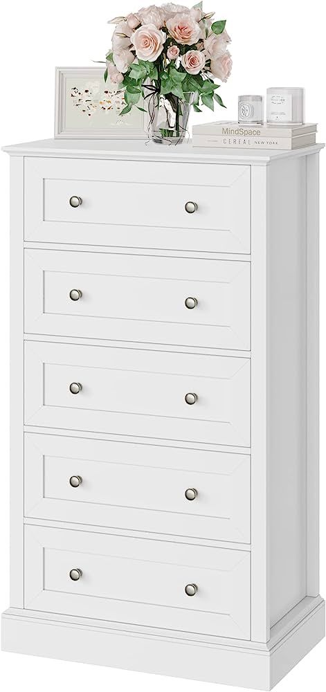FACBOTALL 5 Drawer Dresser, Tall White Dresser for Bedroom, White Chest of Drawers for Clothes St... | Amazon (US)