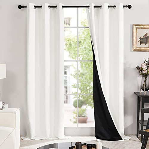 Deconovo Cream 100% Blackout Double Layer Curtains, 100% Blackout Window Drapes, Thermal Insulated Grommet Drapes for Living Room/Bedroom (Cream, 2 Drapes, 42W x 84L Inches) | Amazon (US)