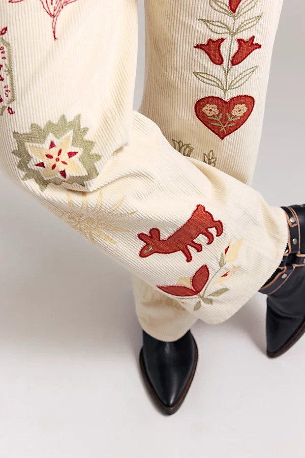 We The Free Tennessee Low-Rise Embroidered Corduroy Jeans at Free People in White Swan, Size: 29 | Free People (UK)