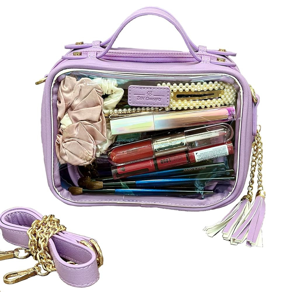 Clear Convertible Makeup Bag, Cosmetic Case, Toiletry Bag, Crossbody Bag with Leather and Chain S... | Amazon (US)