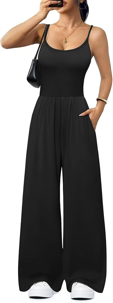 Ekouaer Jumpsuits for Women Dressy Summer Outfits Casual Tummy Control Sleeveless Rompers Wide Le... | Amazon (US)