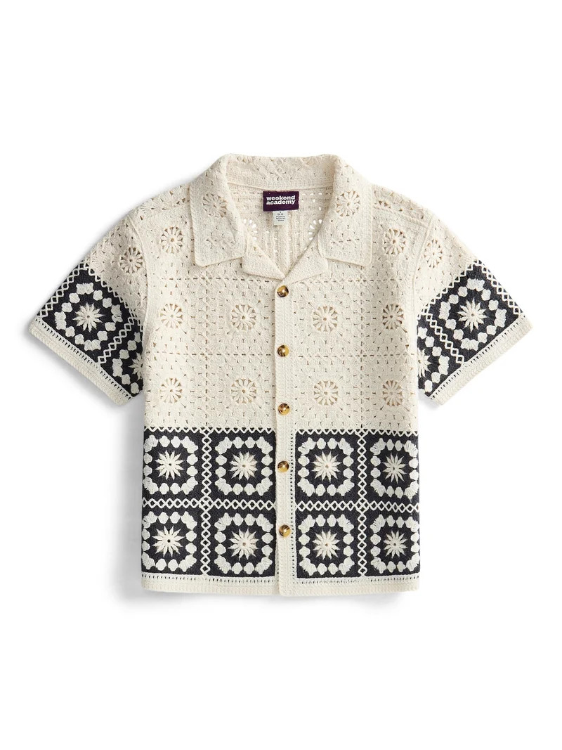 Weekend Academy Boys Crochet Button Shirt with Short Sleeves, Sizes 4-18 | Walmart (US)