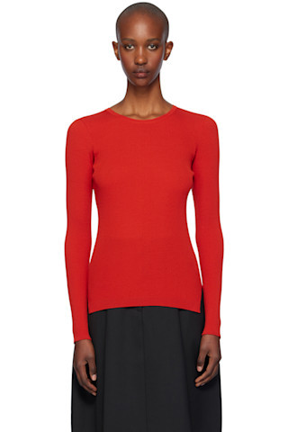 Red Wool Soft Rib Crew Neck Sweater | SSENSE