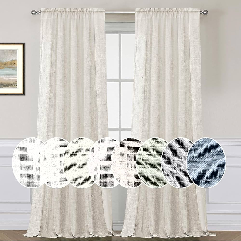 Natural Curtains 96 Inches Long for Living Room 2 Panels Rod Pocket Soft Natural Linen Draperies ... | Amazon (US)