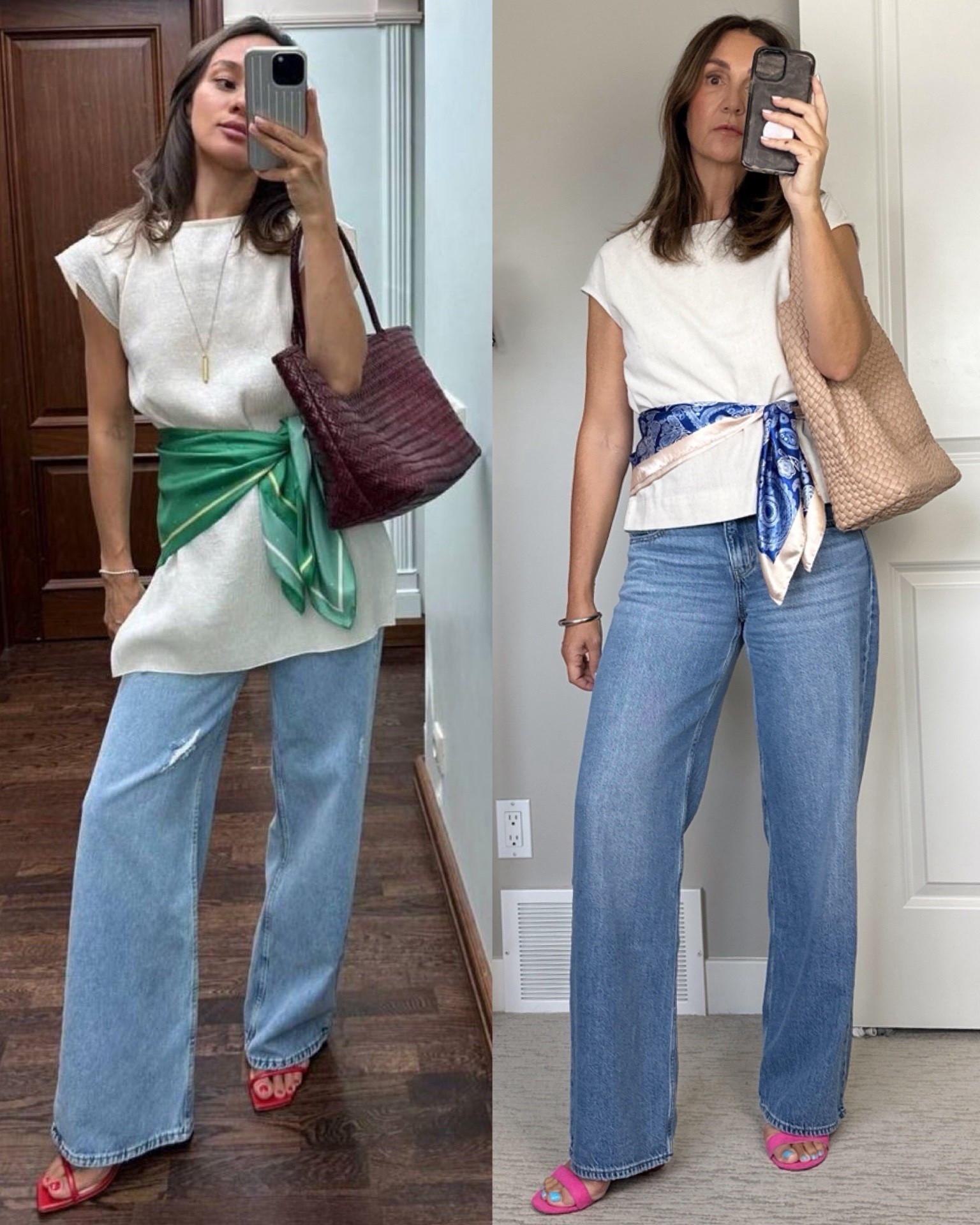 Spring Pinterest inspo! I didn’t have many of the same or even similar items but I really like how it turned out. Would have been really cute with a short dress as the top too! 
I’m 5’ 7” size 4ish wearing my usual size 27 in the jeans (32” inseam), sized up to M in the linen top. Heeled sandals fit tts, I have them in so many colors and various heel heights, great basic! 
Also linked my scarf and bag and a few of the options I didn’t go with. 


#LTKSeasonal #LTKootd #LTKgrwm