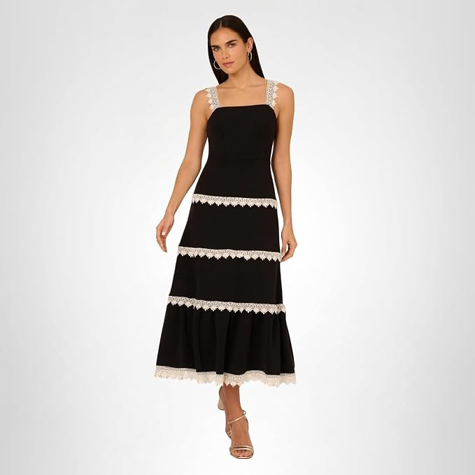 Adrianna Papell Women's Knit Crochet Trim Dress | Amazon (US)