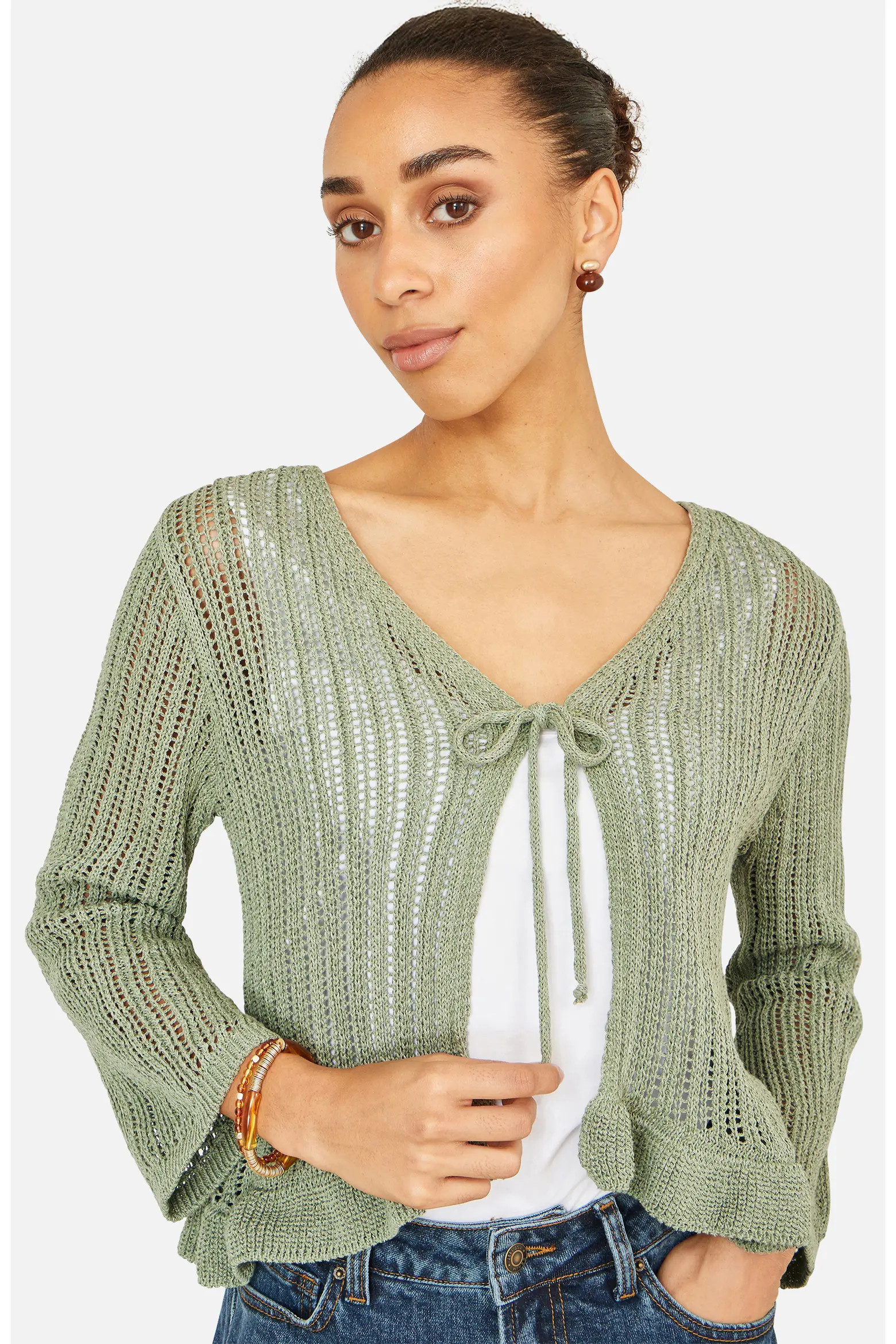 Yumi Tie Front Pointelle Cardigan (Women) | Nordstrom | Nordstrom