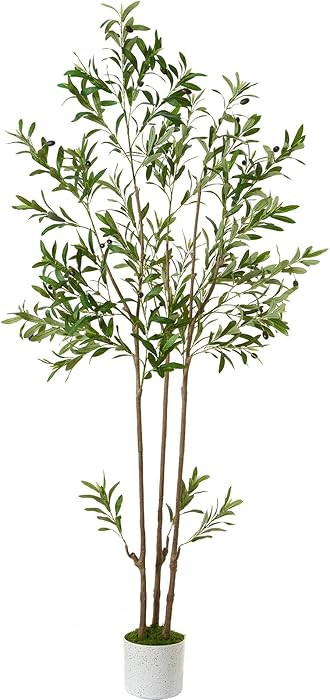 6FT Artificial Olive Tree with Triple Trunks – Realistic Silk Faux Tree with Green Leaves and F... | Amazon (US)