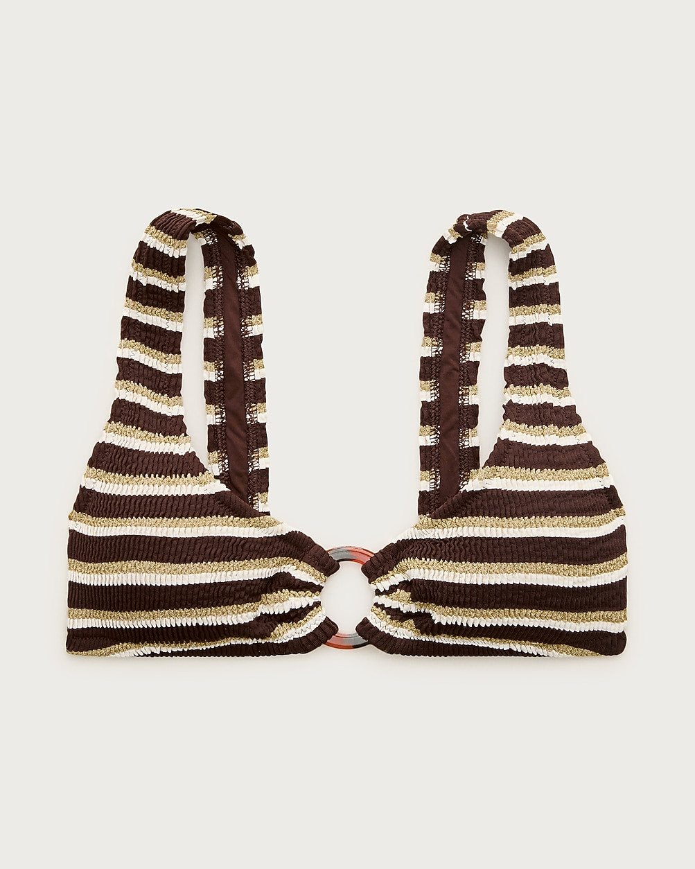 Claudia O-ring scrunchie bikini top in metallic stripe | J. Crew US
