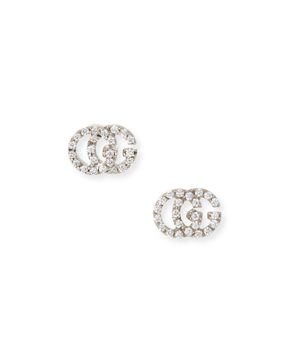 Running G Pave Diamond Stud Earrings in 18K White Gold | Neiman Marcus