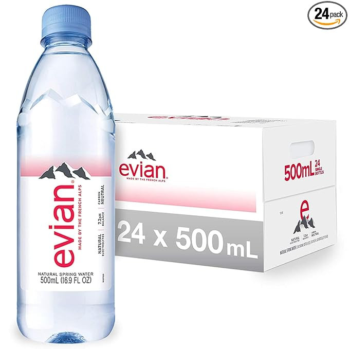 evian Natural Spring Water, One Case of 24 Individual 500 ml (16.9 oz.) Bottles of Naturally Filt... | Amazon (US)