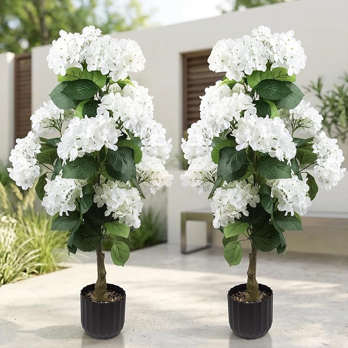 2 Pcs 3 Ft Artificial Hydrangea Trees Potted, UV Resistant Faux Silk Hydrangea Plant in Pot for I... | Amazon (US)