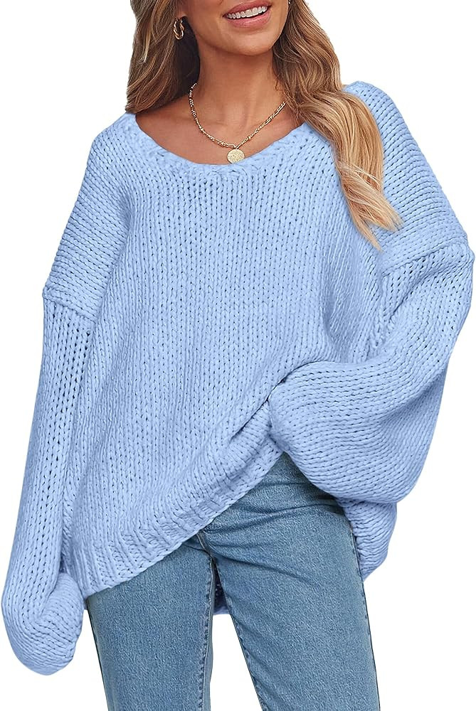 PRETTYGARDEN Women's Fall Trendy Pullover Sweaters Chunky Knit Long Sleeve V Neck Oversized Dress... | Amazon (US)