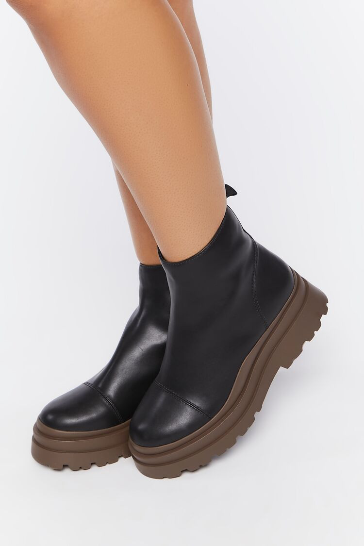 Faux Leather Lug Booties (Wide) | Forever 21 (US)