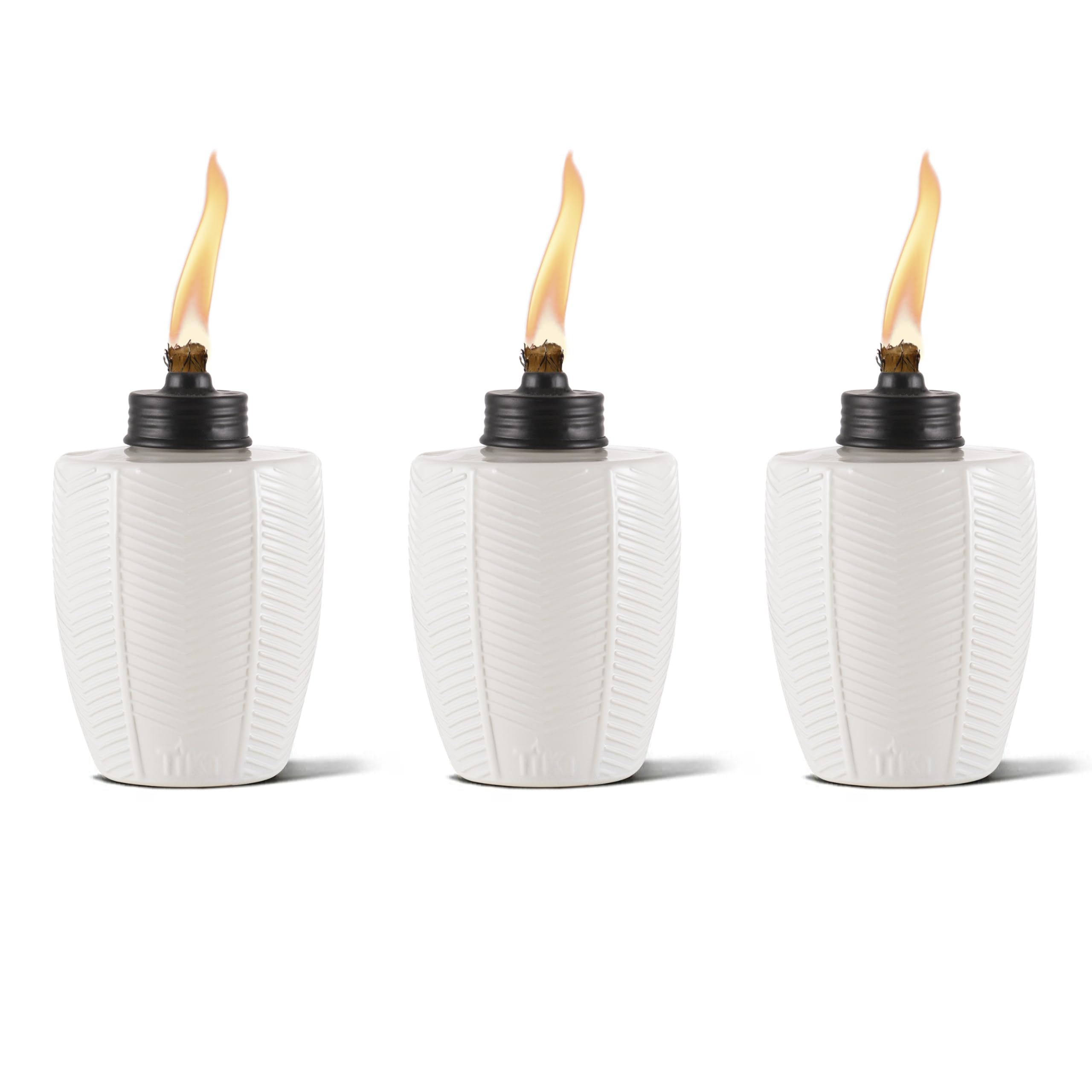 3-Pack Tabletop Torch – Glass Herringbone Ivory, Decorative Outdoor Tabletop Torches for Patio, Backyard, Garden, 5.75 in, Wick & Snuffer, Portable Citronella Torch for Outdoor Lighting | Amazon (US)