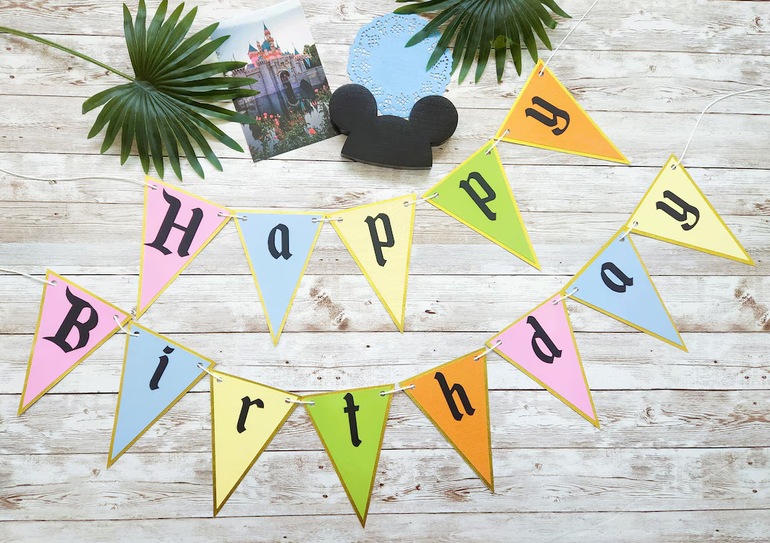 Vintage Style Disney Happy Birthday Banner Party Supplies Birthday Decoration Backdrop Pastel Ret... | Etsy (US)