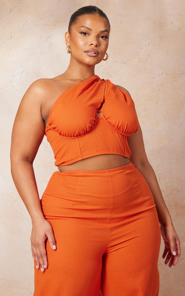Plus Rust One Shoulder Corset Top | PrettyLittleThing US