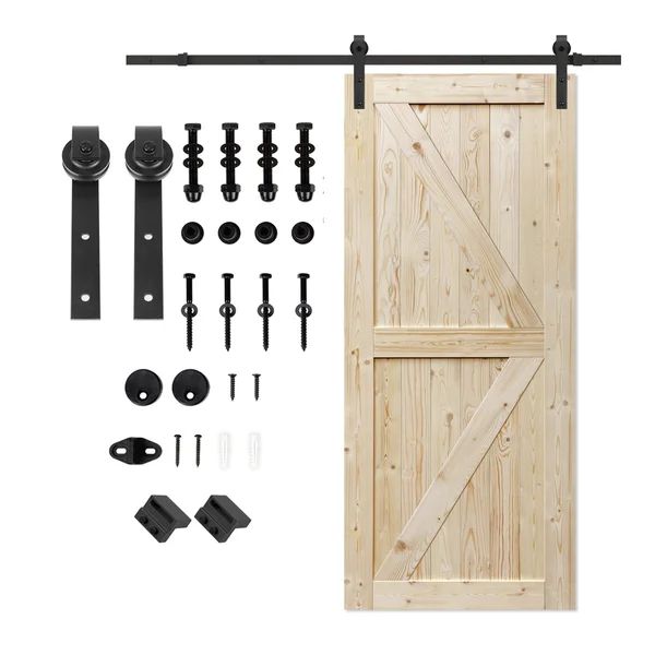 Paneled Wood Unfinished Barn Door with Installation Hardware Kit | Wayfair North America