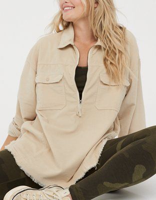 OFFLINE By Aerie Corduroy Quarter Zip Shacket | American Eagle Outfitters (US & CA)