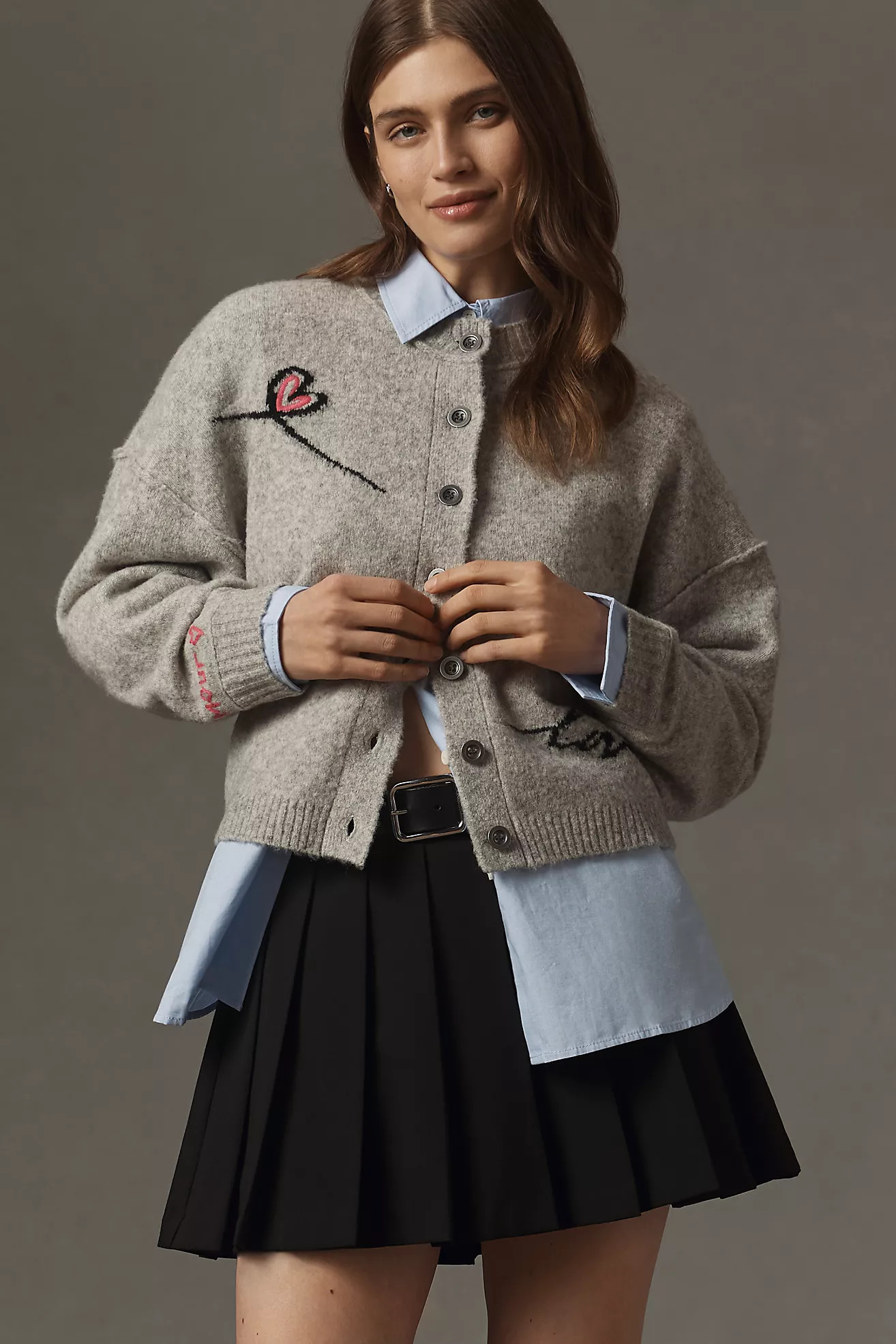 By Anthropologie Embroidered Heart Crew-Neck Cardigan Sweater | Anthropologie (US)