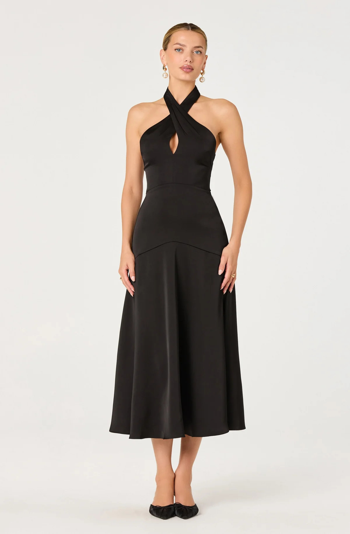 Satin Crossover Halter Midi Dress | ASTR The Label (US)