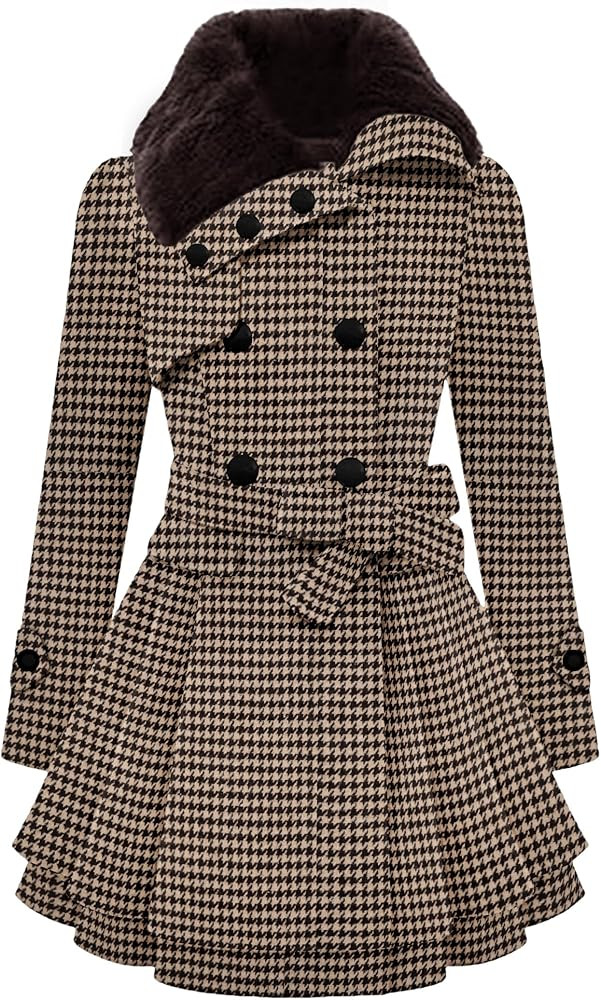 Zeagoo Women's Fashion Faux Fur Lapel Double-Breasted Thick Wool Trench Coat Winter Warm Jacket S... | Amazon (US)