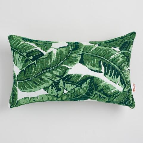 Sunbrella Tropical Leaf Outdoor Lumbar Pillow | World Market